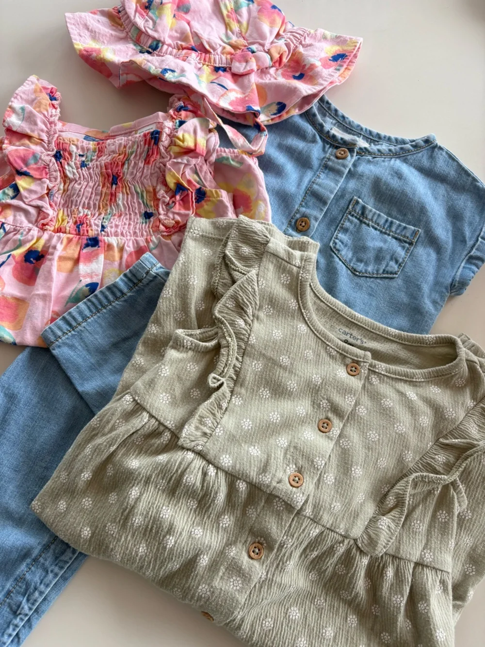 Carter’s Summer Bundle for Girls-2 Playsuits /1 Romper with matching Sunhat